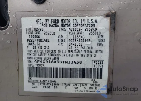 1995 Mazda B4000 Cab Plus z USA, uszkodzony, nr VIN 4F4CR16X9STM13458